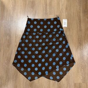 Zara Sheer Brown Blue Polka Dot Skirt SOLD OUT